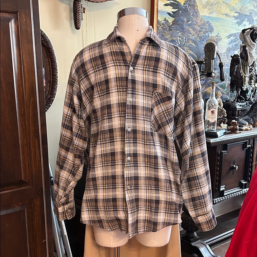 Vintage Sears Perma-Prest Sz L Men's Plaid Cotton Blend Button-Up Shirt